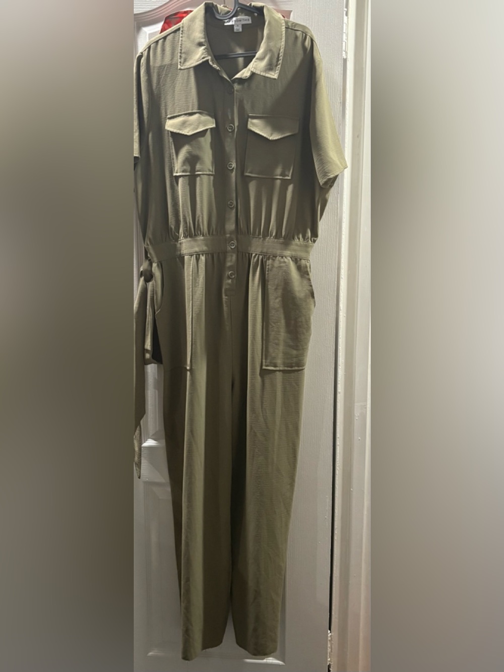 Utility Shirt-Jumpsuit in Olive with Waist Tie